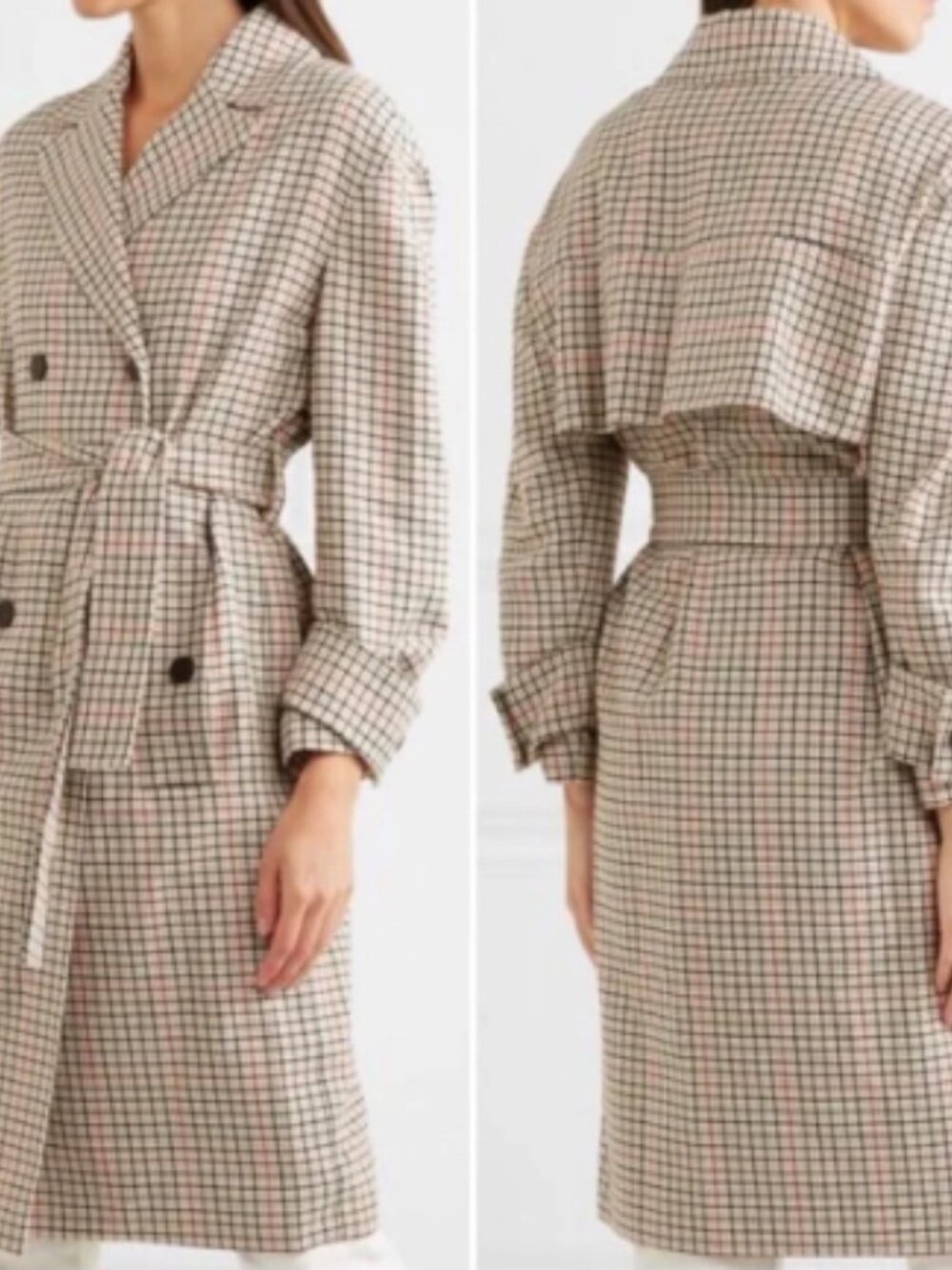 Maje Paris Long Plaid Checked Belted Brown Trench Coat FR 38 S/M Like New - Picture 15 of 16